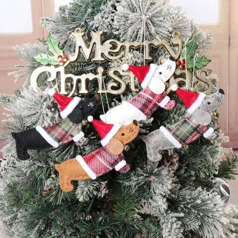4Pcs Christmas Dachshund Dog Hanging Ornaments Felt Dog In Sweater Christmas Tree Decoration Festive Holiday Party Home Decor