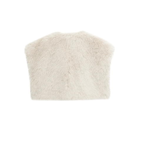 Women Faux Fur Vest Sleeveless Shaggy Waistcoat Solid Color V Neck Short Outerwear Casual Fashion Winter Warm Cream