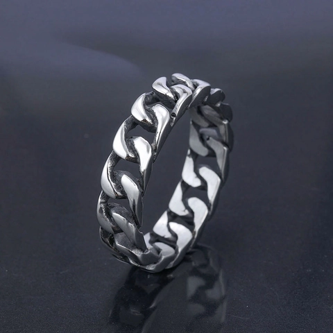 Anello A Catena Cubana Vintage In Acciaio Inossidabile Gioielli Punk Hip Hop Gotico Per Uomini Donne