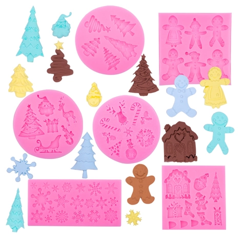 Kerst Siliconen Vorm Sneeuwvlok Kerstboom Suikerpop Fondant Chocolade Taart Bakken Decoratie DIY Gereedschap