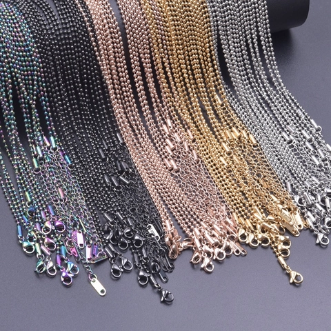 Ball Bead Chain Necklace 304 Stainless Steel Gold Plated Minimalist Choker Jewelry For Women Men Multiple Colors