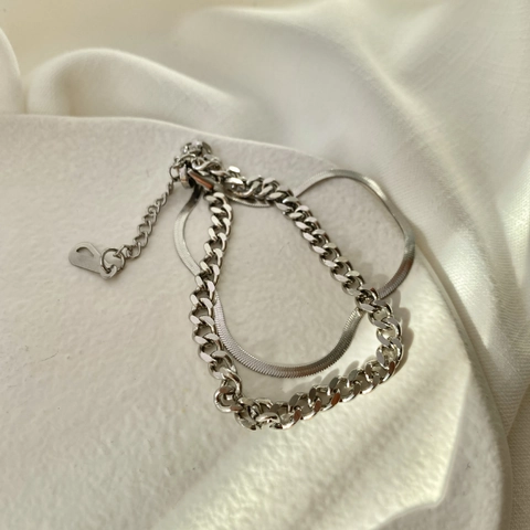 Bracciale a Doppio Strato in Acciaio Inossidabile Donna Catena Cubana e Serpente Oro Argento Galvanico Gioielli di Moda