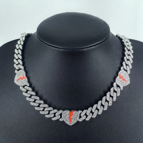Hip Hop Iced Out Cuban Gliederkette Halskette Mit Gebrochenen Herz Anhängern Legierung Straßschmuck Für Herren Damen