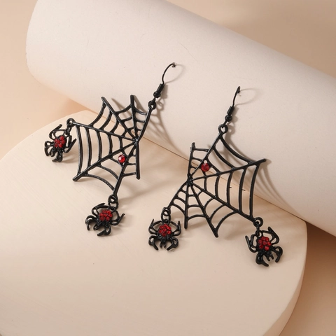 Boucles D'oreilles Pendantes Toile D'araignée Alliage Strass Rouge Halloween Gothique Punk Bijoux Femmes Avec Tige Acier Inoxydable