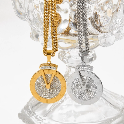 Collar Largo Cadena Para Suéter De Acero Inoxidable Colgante Esfera Reloj Números Romanos Brillantes