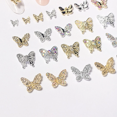 Butterfly Nail Art Charms Alloy Rhinestone Faux Artificial Pearl Stereoscopic Glittery Jewelry DIY Accessories For Manicure