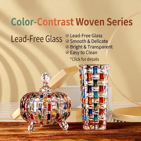 Hand Painted Colorful Glassware Woven Texture Decorative Vase Candy Jar Fruit Plate Whiskey Glass European Home Decor