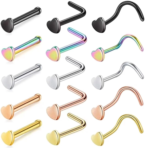 Herzform Edelstahl Nasenstecker Piercing Schmuck L-Form Und Schraube Und Stab Stile Mode Körper Zubehör