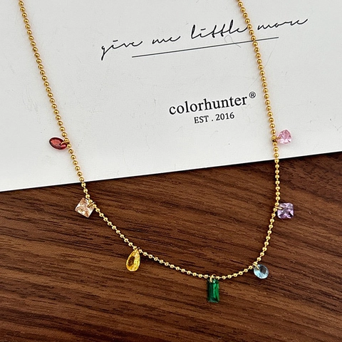 Regenbogen Zirkon Anhänger Halskette 14K Vergoldete Legierung Mit Bunten Geometrischen Kristallen Für Damen Schmuck