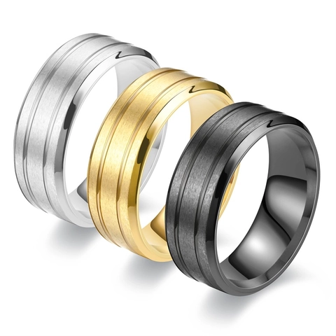 Bandring Titanstahl Matt Gebürstet Doppelrille Polierte Kante Unisex Modeschmuck