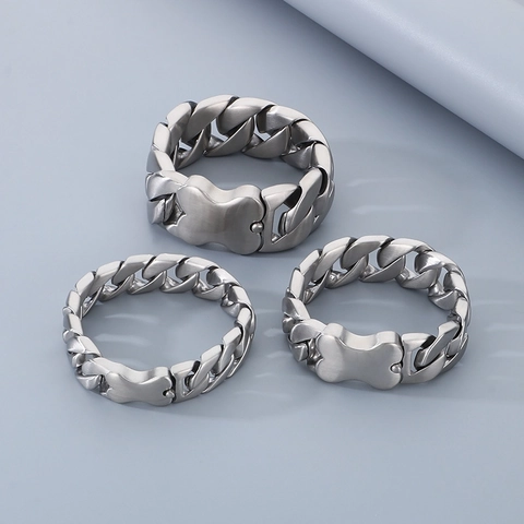 Men Cuban Chain Necklace And Bracelet 316L Stainless Steel Hip Hop Punk Bone Shaped Buckle Jewelry Silver Tone