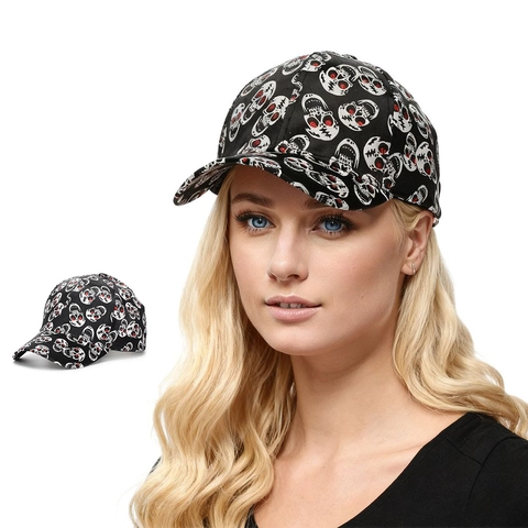 Baseballkappe Mit Totenkopfmuster Polyester Atmungsaktiv Verstellbar Rote Glitzeraugen Punk Stil Sonnenhut
