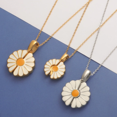 Collar Con Colgante De Margarita Y Girasol Acero Inoxidable Esmalte Flor Joyería Minimalista Para Mujer
