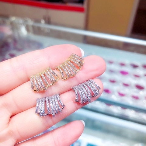 Geometrische Zirkonia Koperen Oorknopjes Met 925 Sterling Zilveren Steker Elegante Sieraden Dames