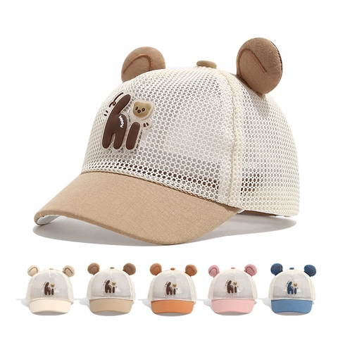 Berretto Da Baseball Per Neonati In Rete Traspirante Estivo Con Orecchie Di Orso 3D Lettera Cartoon