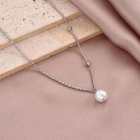 Stainless Steel Artificial Pearl Pendant Necklace For Women Minimalist Elegant Clavicle Chain Jewelry Versatile Fashion Accessory