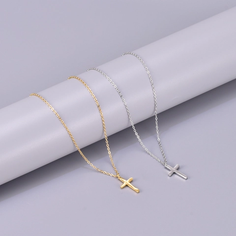 Kreuz Anhänger Halskette Titanstahl 18K Vergoldet Minimalistisch Poliert Religiöser Schmuck Für Damen Herren