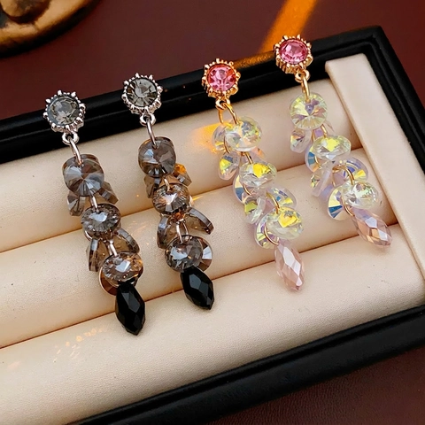 Pendientes Largos De Borla Vintage Cristal De Vidrio Brillante Con Poste De Plata Joyería Elegante Geométrica Para Mujer