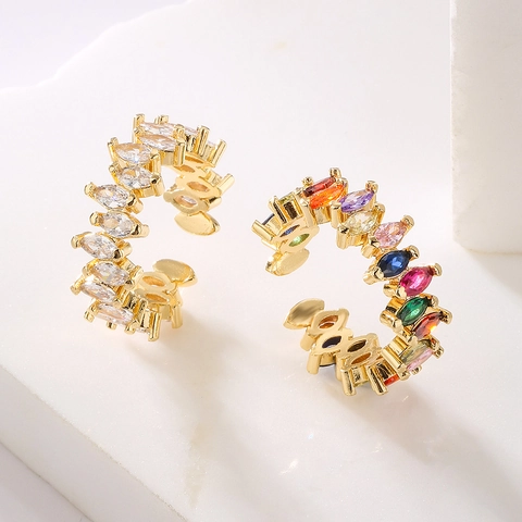 Anello Aperto Geometrico Moda Rame Placcato Oro Zircone Marquise Micro Pavé Gioielli Da Dito Regolabili Donna