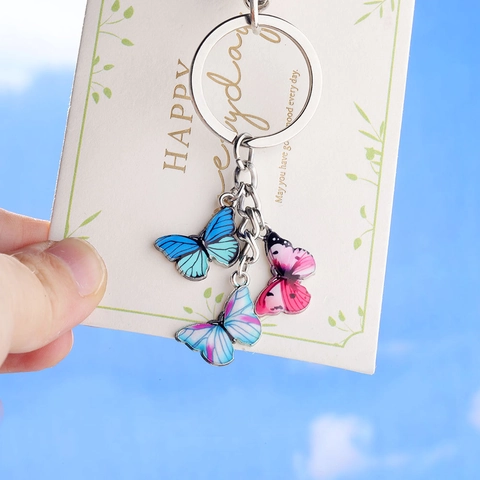 Colorful Butterfly Pendant Keychain Alloy Enamel Metal Key Ring Fashion Minimalist Bag Charm Accessory For Women Gift