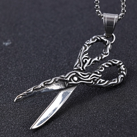 Collana Con Pendente A Forbice Acciaio Inossidabile Motivo A Vite Intagliato Stile Gotico Vintage Per Uomo