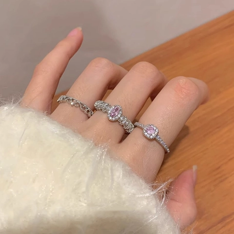Vintage Copper Ring For Women Pink Zircon Heart Star Butterfly Shape Elegant Adjustable Open Jewelry Accessory