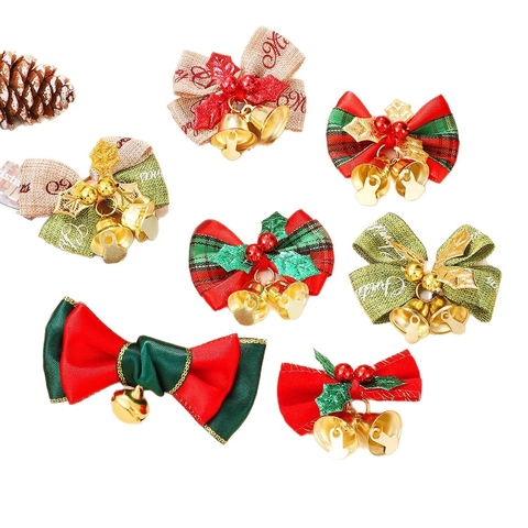 Christmas Bows Decorations With Gold Bells Red Berries Burlap Plaid Ribbon Hanging Ornaments For Holiday Tree Party
