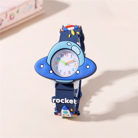 Orologio Al Quarzo Cartone Animato Per Bambini Razzo Astronave Tema UFO Cinturino In Silicone Quadrante Colorato Studente Ragazzo Ragazza Regalo