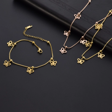 Collar Con Colgante De Mariposa Acero De Titanio Dije Hueco Con Cuentas Pequeñas Cadena De Caja Joyería Elegante Mujer