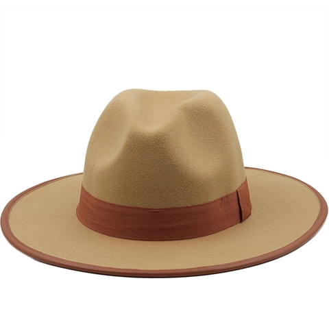 Cappello Fedora In Feltro Di Lana Tesa Larga Stile Western Cowboy Con Bordi In Pelle Elegante Per Uomo Donna Casual