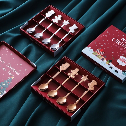 Christmas Spoons Stainless Steel Coffee Stirring Spoons Festive Holiday Dessert Utensils Tableware Gift Mirror Polished