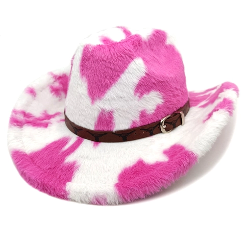 Cappello Da Cowboy Western Stampa Mucca Peluche Pelliccia Sintetica Cintura Fibbia Testa Di Toro Invernale Caldo Festa
