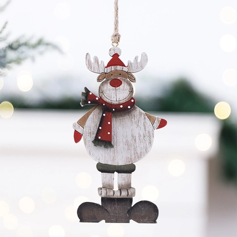 Houten Kerst Rendier Ornamenten Hangende Kerstboom Hanger Geschilderd Houten Hert Decoratie Met Sjaal En Hoed Feestdecoratie