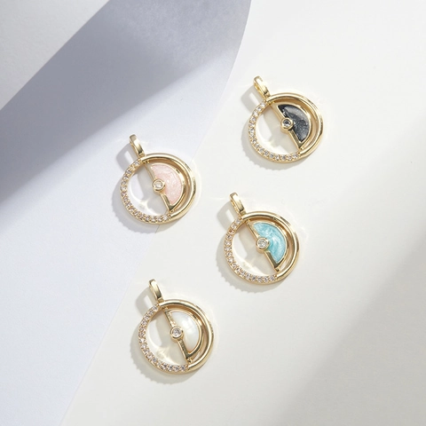 Round Enamel Copper Charms Gold Plated Rhinestone Inlaid For Jewelry Making DIY Necklace Bracelet Accessories