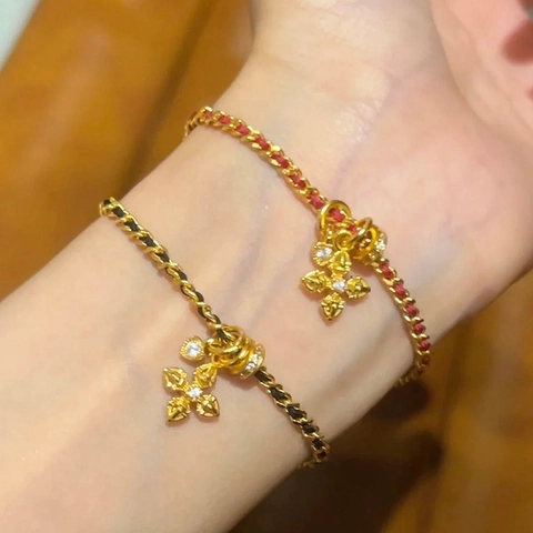 Vintage Kreuz Anhänger Armband Kupfer Mit Zirkon Herz Anhänger Verflochtene Satinnschnur Luxus Retro Schmuck Für Damen