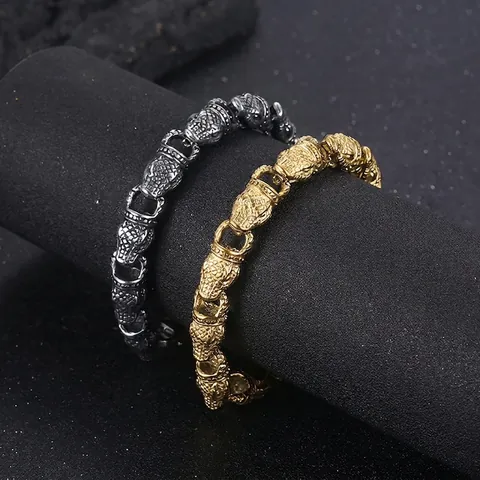 Men Stainless Steel Snake Head Bracelet Retro Punk Gothic Ouroboros Link Chain Biker Jewelry