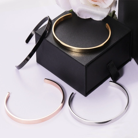 Cuff Bracelet 304 Stainless Steel C Shaped Open Bangle Polished Brushed Finish 18K Gold Plated Minimalist Jewelry