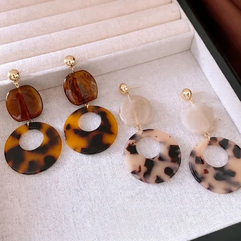 Boucles D'oreilles Pendantes Géométriques En Résine Avec Tige En Argent Sterling 925 Imprimé Léopard Écaille Bijoux Mode Femme