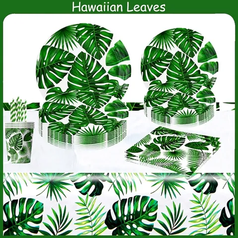 Stoviglie Per Feste Tropicali Hawaiiane Foglie Di Monstera E Palma Piatti Di Carta Bicchieri Tovaglioli Tovaglia Banner Compleanno Spiaggia Estate Luau