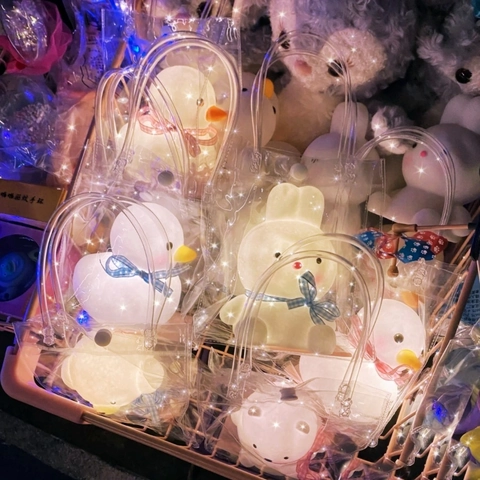 Cute Cartoon Animal LED Night Light Vinyl Desktop Ornament Glowing Rabbit Duck Bear Shape Bedside Lamp For Kids Room Decor Gift