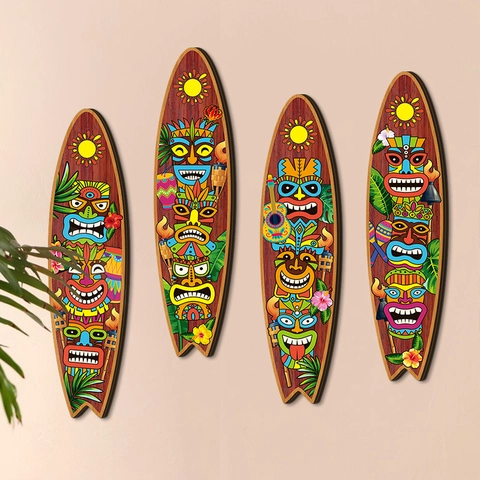 Surfplank Wanddecoratie Houten Tiki Masker Borden Hawaïaans Zomer Tropisch Strand Feest Bar Decoraties