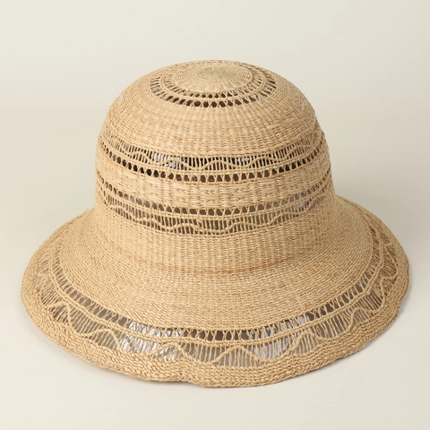 Chapeau De Soleil En Raphia 100% Tissé À La Main Femmes Design Ajouré Large Bord Respirant Été Plage Vacances Réglable