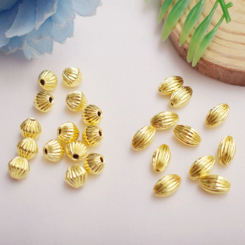 Cuentas Espaciadoras Texturizadas Con Rayas Cobre 14K 18K Chapado En Oro Plata Forma Oliva Rombo Para Fabricación De Joyas DIY