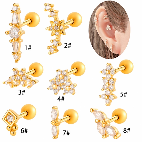 Bloem Ster Geometrisch Zirkonia Oorkraakbeen Stud Roestvrij Staal En Koper Helix Piercing Schroefbal Oorbel