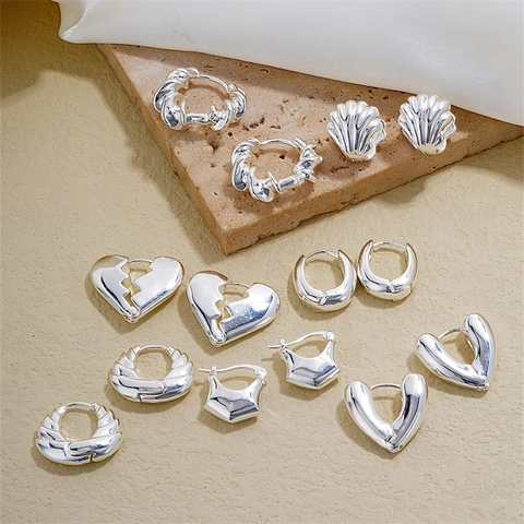 Orecchini A Cerchio In Acciaio Inossidabile Con Perno In Rame Forma U Geometrica Cuore Conchiglia Spirale Minimalista Donna