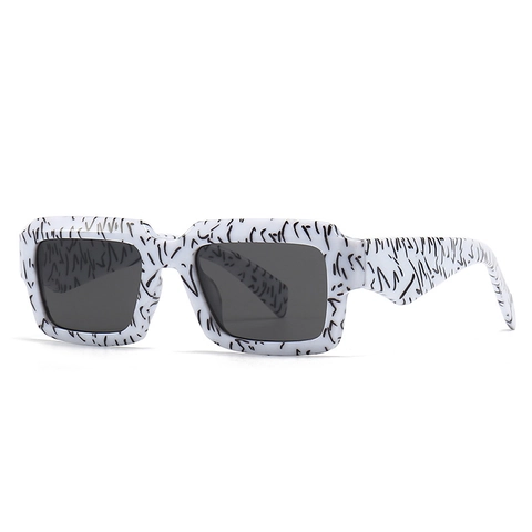 Chic Rechteckige Sonnenbrille Damen Herren Retro Quadratischer Rahmen PC Material UV400 Schutz Graffiti Textur Streetwear