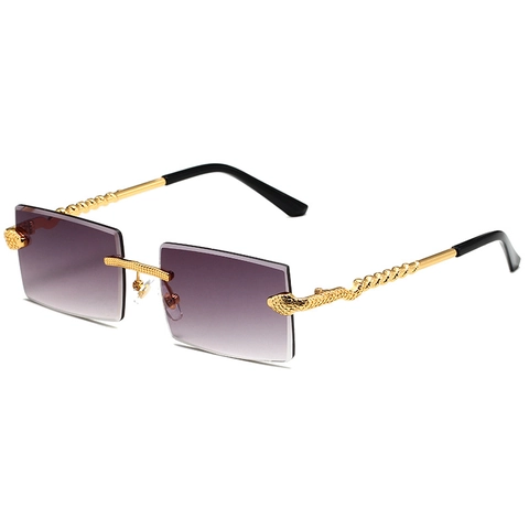 Lunettes De Soleil Rectangulaires Sans Monture Branches En Métal En Forme De Serpent Protection UV400 Luxe Rétro