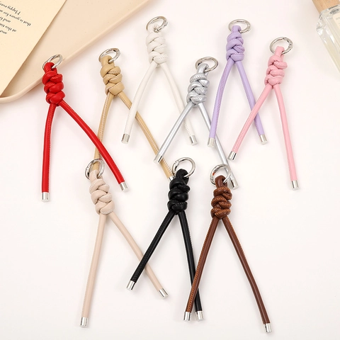 Woven PU Leather Rope Keychain Braided Knot Bag Pendant Versatile Handcrafted Metal Ring Accessory For Women