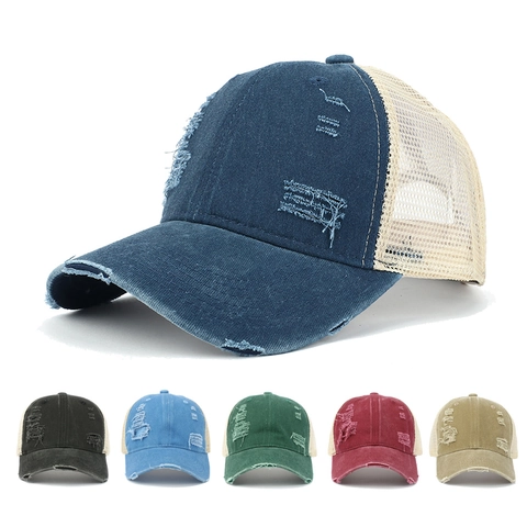 Cappello Trucker In Cotone Lavato Distressed Vintage Maglia Traspirante Berretto Da Baseball Retro Regolabile Unisex