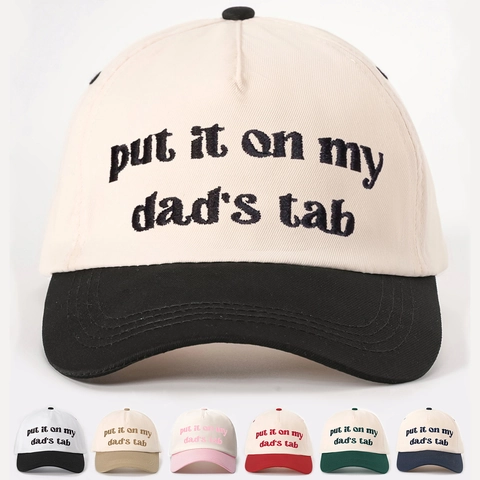 Put It On My Dad's Tab Embroidered Baseball Cap Color Block Adjustable Sun Protection Breathable Polyester Vintage Hat